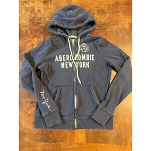 Vintage Abercrombie & Fitch Navy Full Zip Hoodie Large Y2K New York Embroidered
